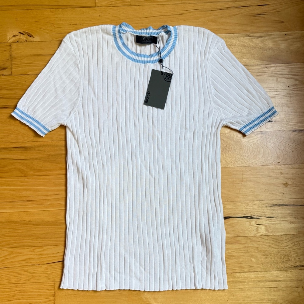 NEW⛳️ G/FORE ribbed crewneck Short Sleeve Sweater in Snow. Large